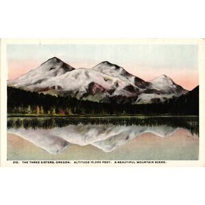 Three Sisters Oregon Mountain Scene Vintage Postcard by Lipshutz Reflecting Lake